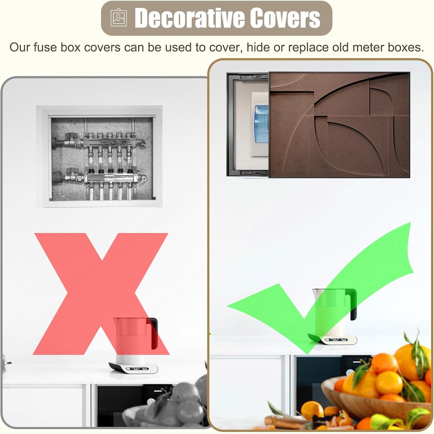 Art Tan Breaker Box Cover with Screws, Decorative Electrical Panel Cover Horizontal, Metal Frame Electricity Meter Box Cover for Laundry Room(F,90x70cm(35 3/8x27 1/2in))
