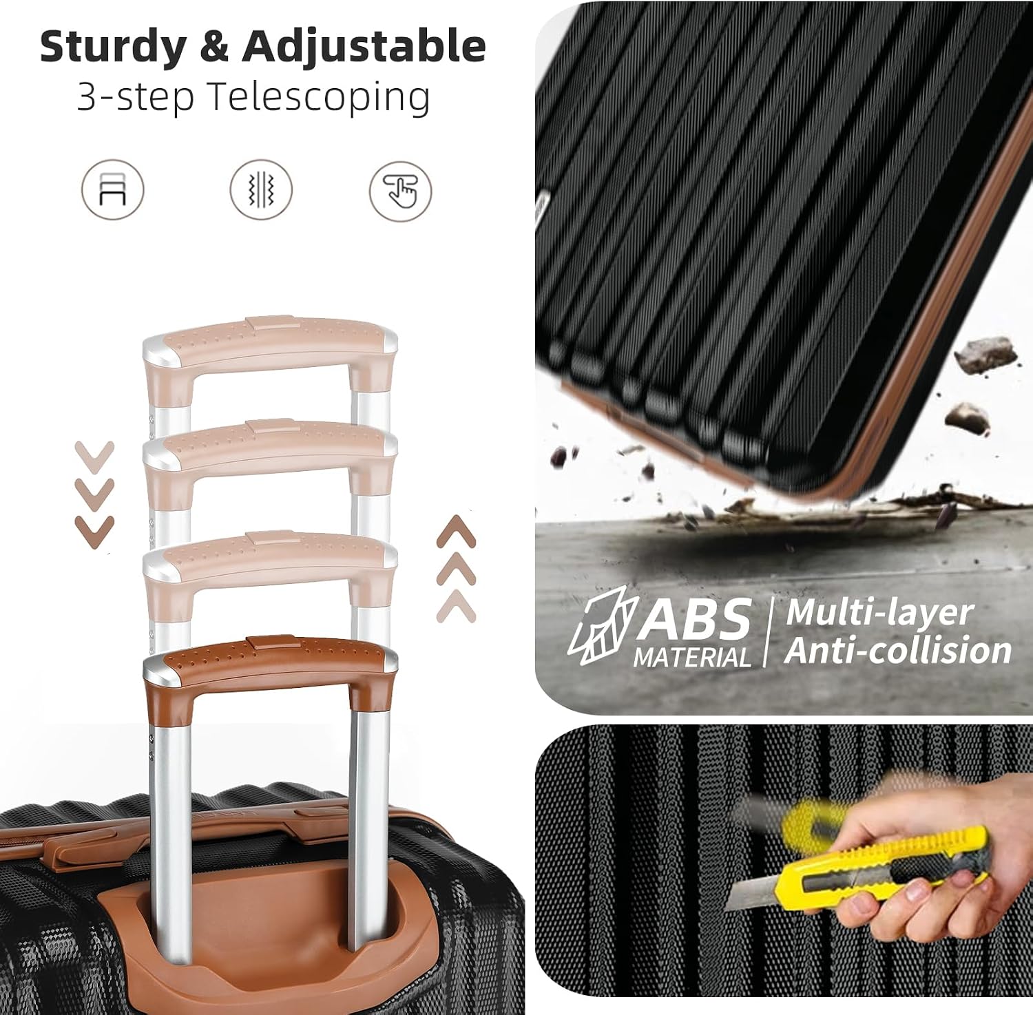 LARVENDER Luggage Set 6 Piece Large Suitcases with Wheels, Suitcase Set ABS Hard Shell Luggage Sets with Spinner Wheels, Carry On Luggage TSA Lock Travel Luggage for Men Women(Black)