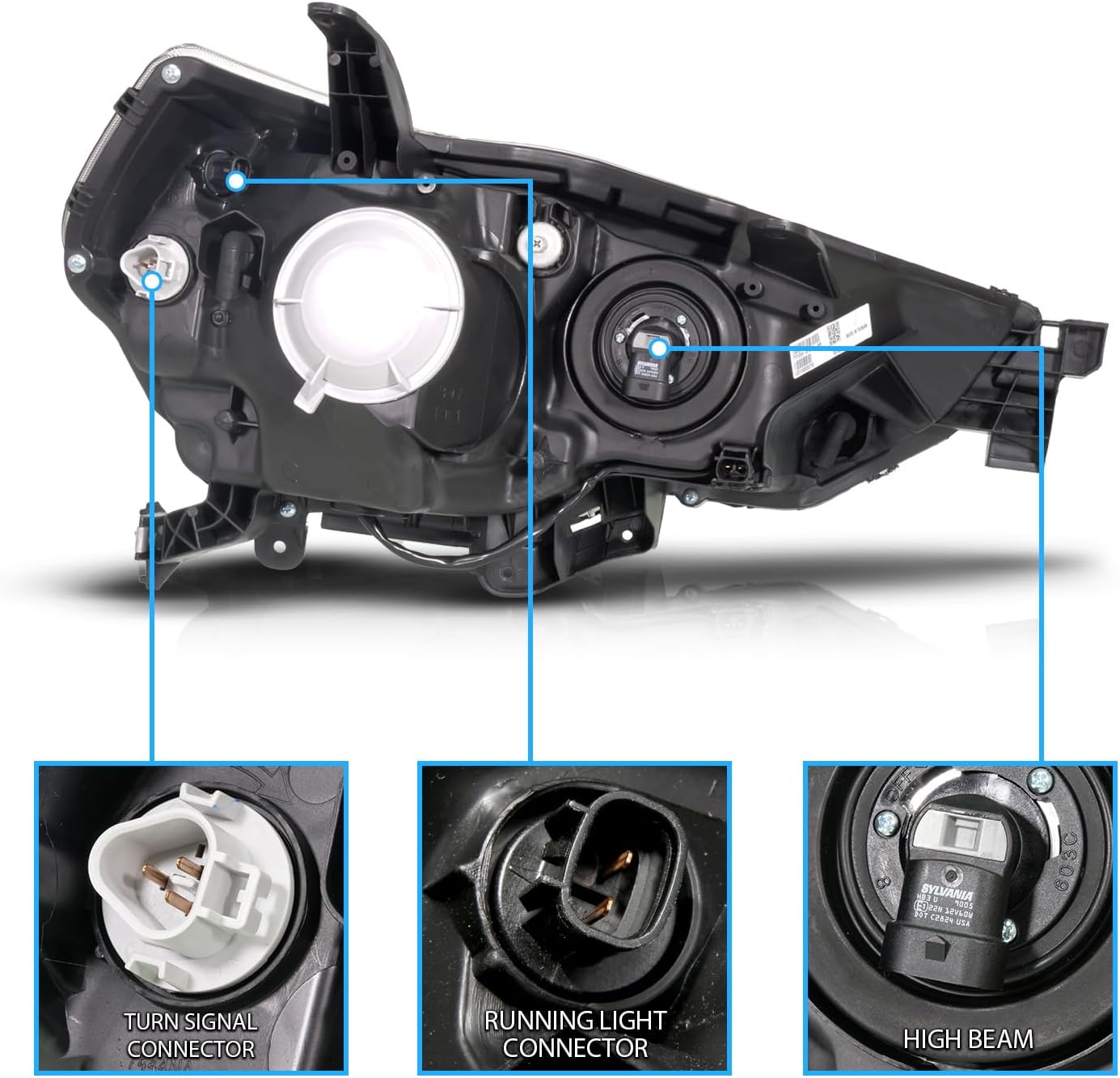 AmeriLite for 2014-2023 Toyota 4Runner LED Tube Square Projector Gun-Metal Headlights Assembly Set - Passenger and Driver Side