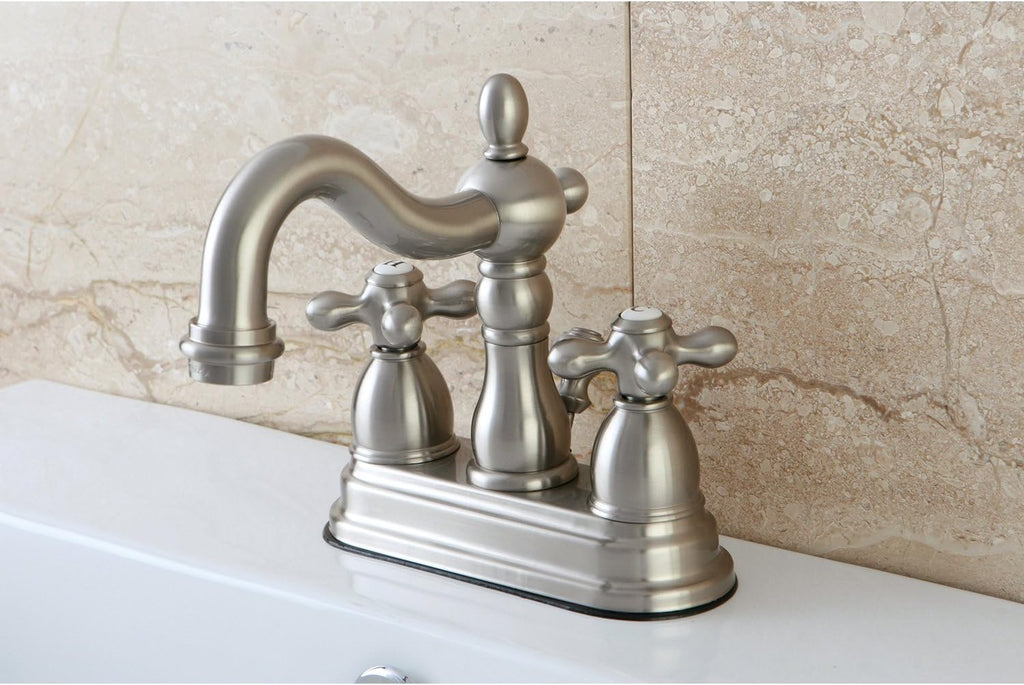 Kingston Brass KB1608AX Heritage 4-Inch Centerset Lavatory Faucet with Metal Cross Handle, Brushed Nickel
