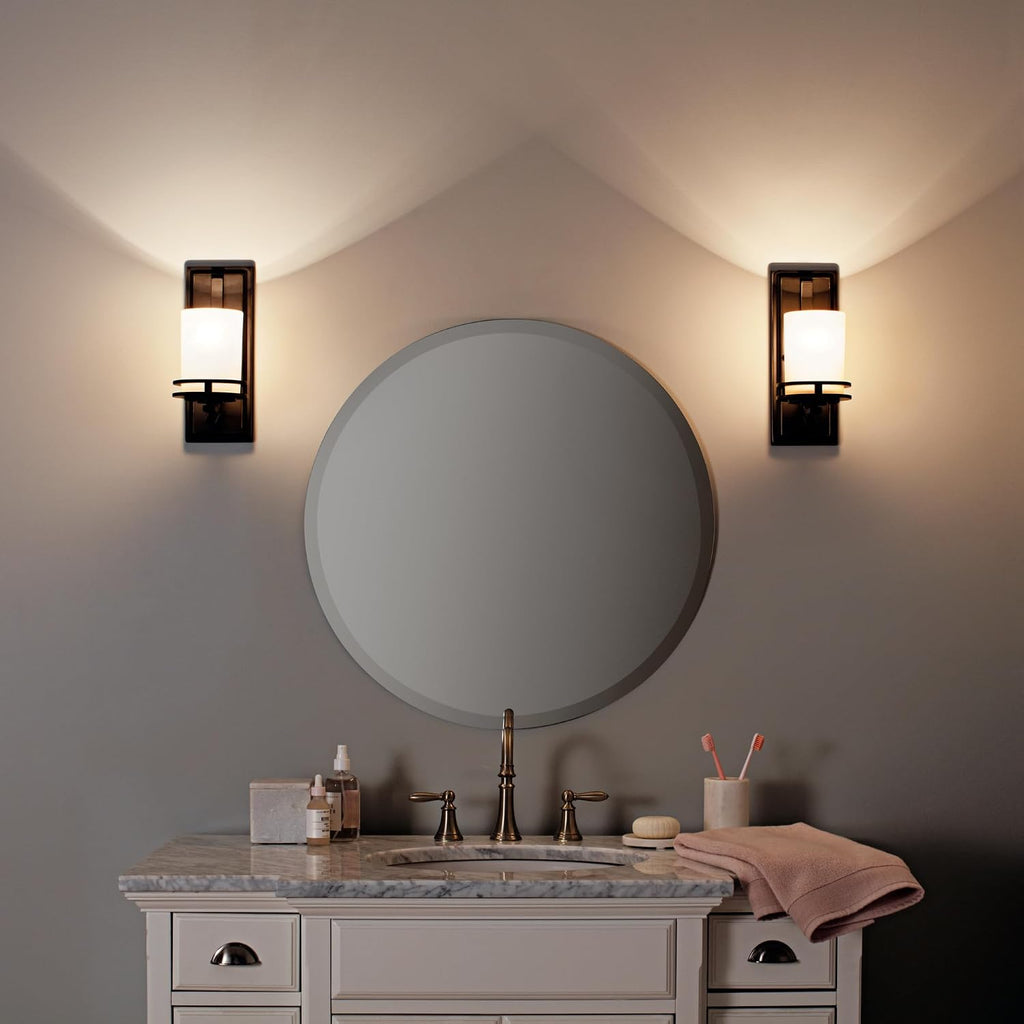 Kichler Hendrik 12' Wall Light Fixture in Olde Bronze with Umber Etched Glass, 1-Light Wall Lamp for Bedroom or Living Room, 5076OZ