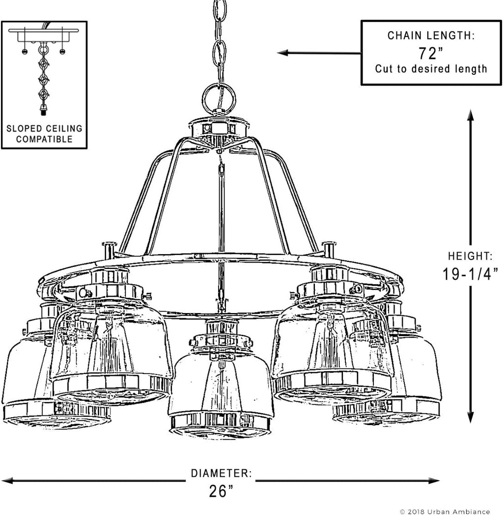 Urban Ambiance Luxury Industrial Chic Chandelier, Large Size: 19.25' H x 26' W, with Art Deco Style Elements, Olde Bronze Finish and Clear Shade, UHP2531, Nottingham Collection