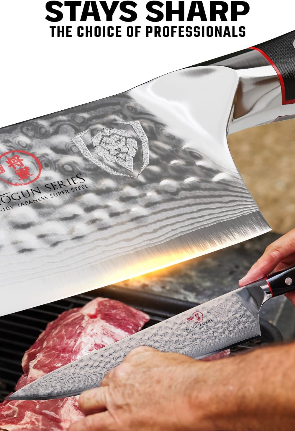 Dalstrong Chef Knife - 10.25 inch Blade - Shogun Series ELITE - Damascus - Japanese AUS-10V Super Steel - G10 Black Handle - Razor Sharp Kitchen Knife - Hammered Finish - Chef's Knife - Sheath