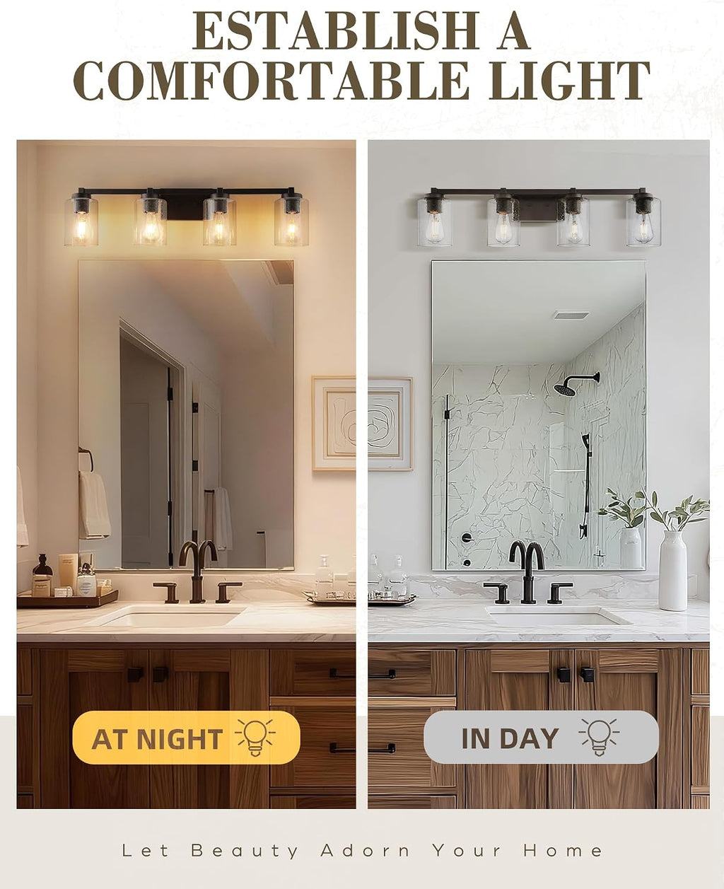 Beionxii Bathroom Vanity Lights, 4-Light Vintage Wall Sconce Light Fixtures, Oil Rubbed Bronze Finish with Clear Seeded Glass - MB9002 Series