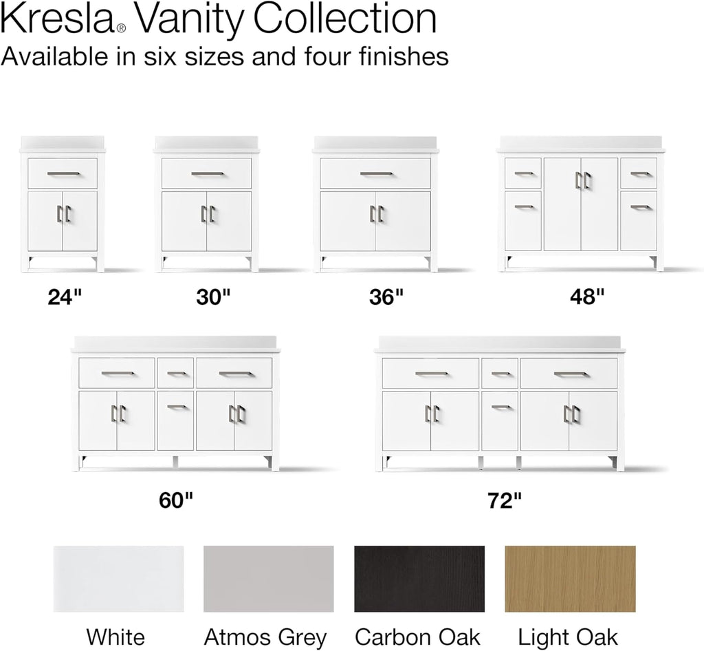 Kohler Kresla 36 Inch Bathroom Vanity Cabinet with White Single Sink and Quartz Top, Modern Bathroom Storage, White