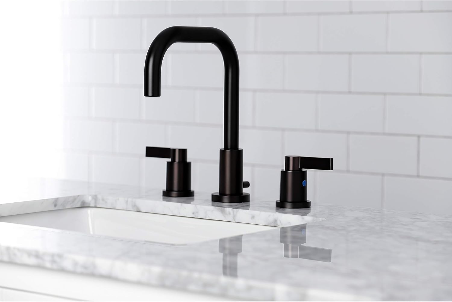 Kingston Brass FSC8935NDL NuvoFusion Widespread Bathroom Faucet with Pop-Up Drain, Oil Rubbed Bronze