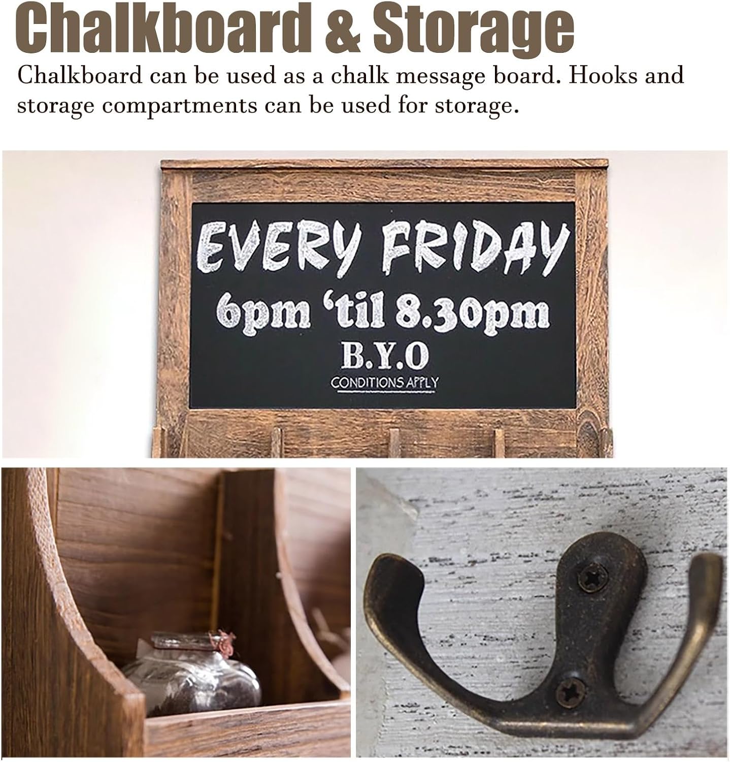 Electrical Panel Cover Vintage Electrical Panel Cover Bulletin Board, Wood Distribution Cover with Chalkboard, Breaker Box Cover with Hook & Storage Compartment(Small)