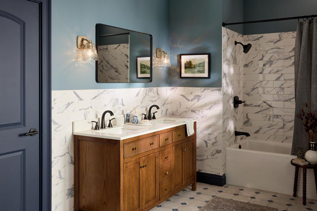 Kichler Marant 5' 1-Light Wall Sconce Bathroom Vanity Light Fixture with Clear Water Glass in Champagne Bronze for Bathroom, Powder Room and Hallway (5' W x 9.5' H), 55214CPZWTR