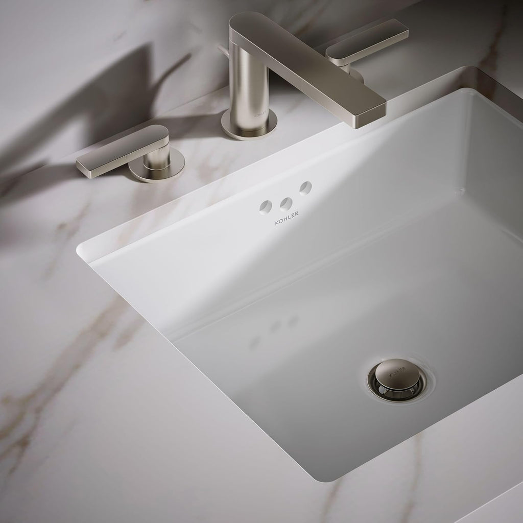 KOHLER K-2330-0 Kathryn 19-3/4' Rectangular Under-Mount Bathroom Sink, Vitreous Lavatory Vanity Sink with Overflow, No Faucet Holes, White