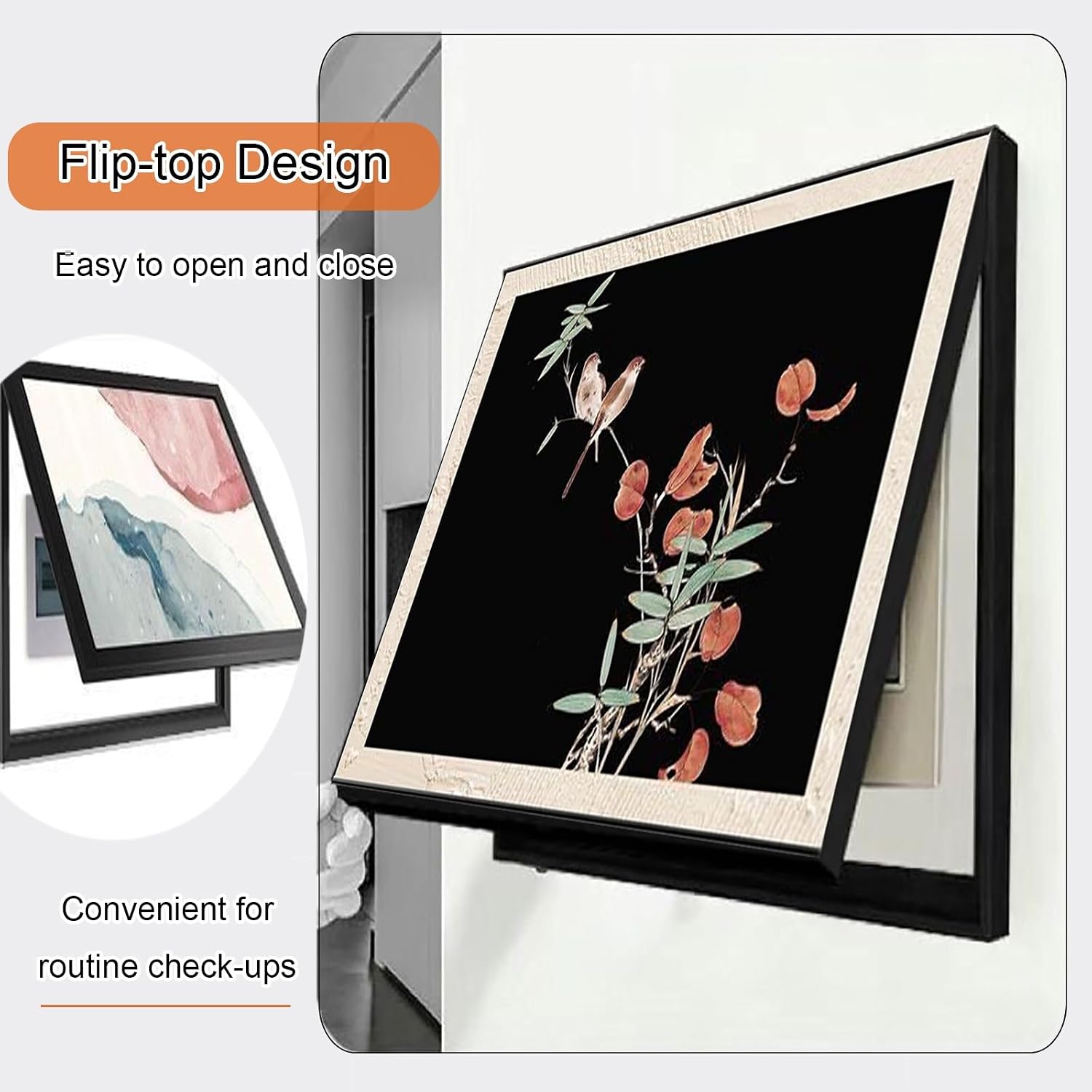 Breaker Box Cover Decorative, Hide Electrical Panel Cover Fuse Box Lid, Chinese Painting Poster with Flowers, for Living Room and Office(Black 1,70 * 50cm/27.5 * 19.7in)