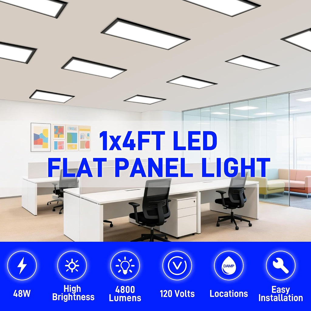 hykolity 1x4 FT LED Flat Panel Light,4800lm 48W Dimmable Edge-Lit Ceiling Lighting Fixture. 3000K/4000K/5000K Built-in Driver Surface Flush Mount Lights for Kitchen Garage,2 Pack