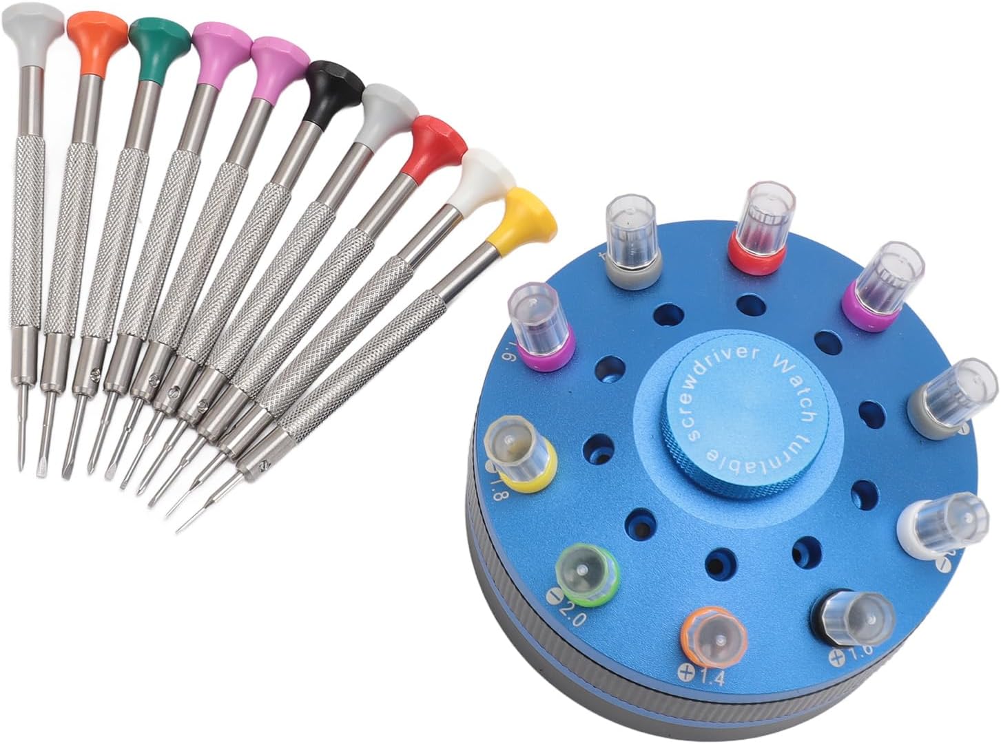 10pcs Watchmaker Screwdriver Set with 20 Extra Replace Heads, Precision Screwdriver Kit for Jewelers, Different Sizes Flat and Cross Heads for Watch Repair, Eyeglasses, Jewelry Mak (Blue)