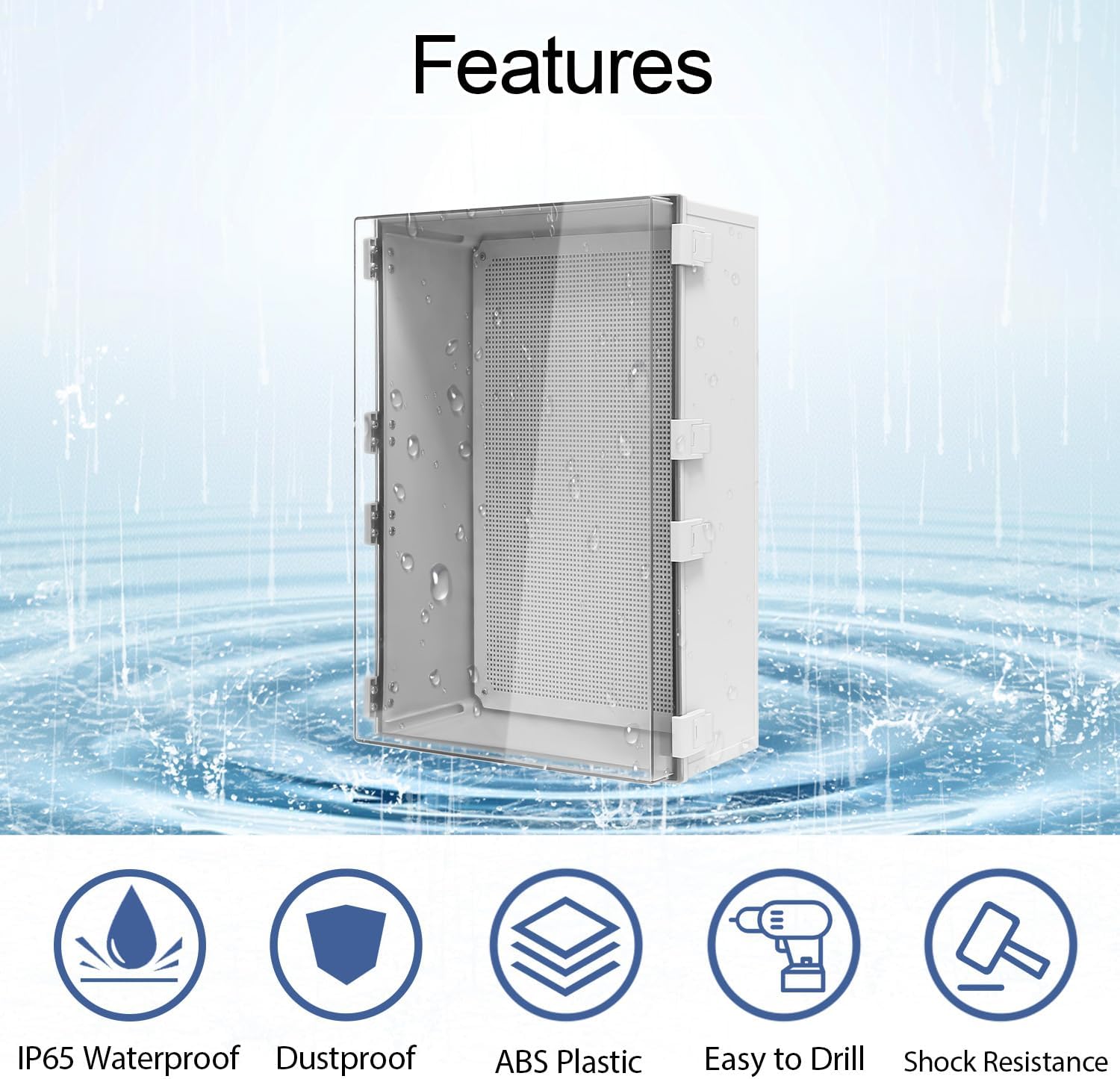 Electrical Box, IP65 Waterproof Dustproof ABS Plastic Enclosure, Outdoor and Indoor Project Box Hinged Clear Cover with Mounting Plate Wall Brackets,Outer Dimension 23.6'x 15.7' x 8.7', Grey