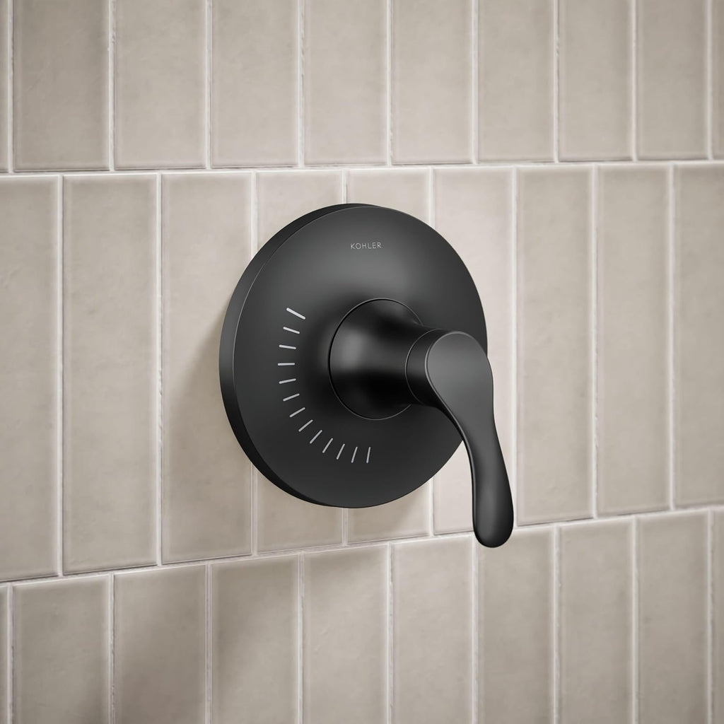 KOHLER TS27392-4G-BL Simplice Rite-Temp Shower Trim Set with Single-Function Showerhead 1.75 GPM, Includes Faceplace with Level Handle and Shower Arm and Flange, Matte Black