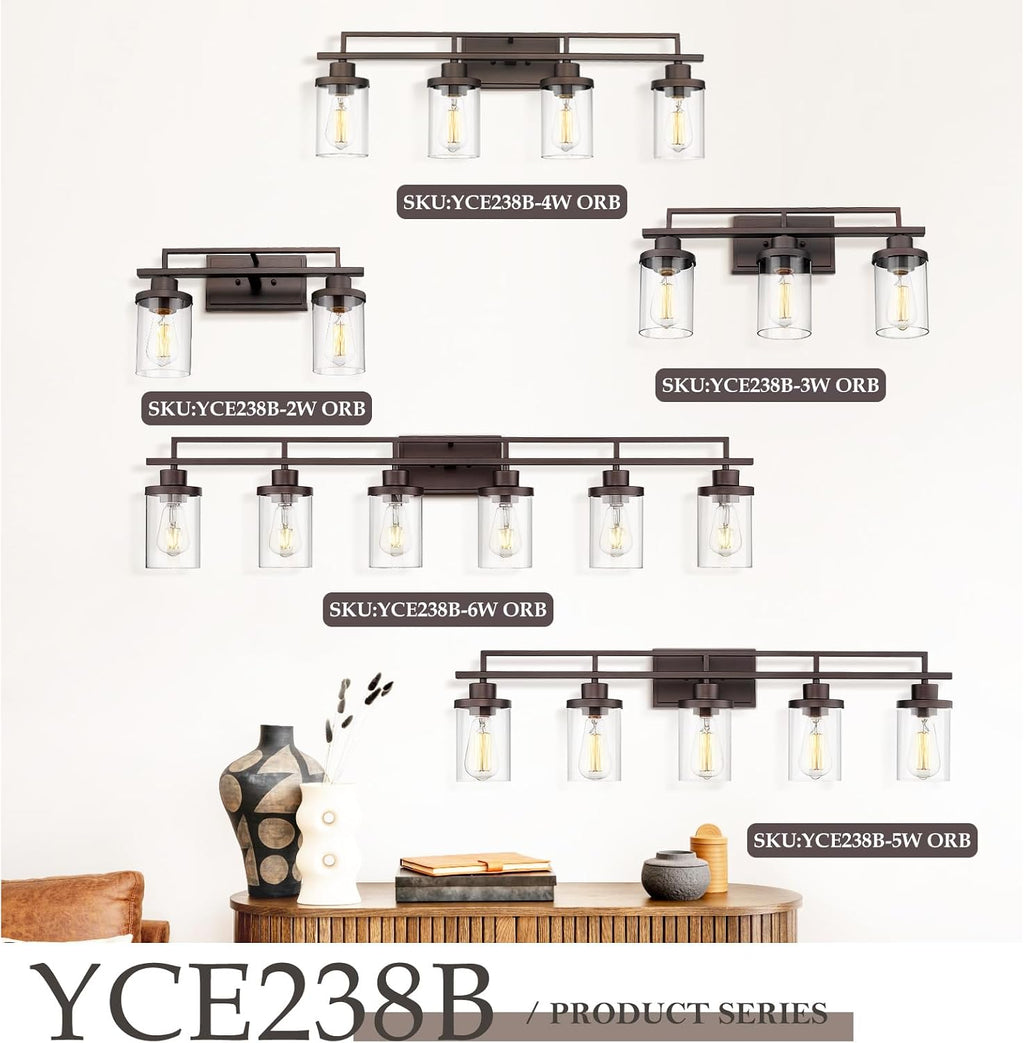 Emliviar 3-Light Vanity Light for Bathroom - Farmhouse Bathroom Light Fixtures in Oil Rubbed Bronze Finish with Clear Glass, YCE238B-3W ORB