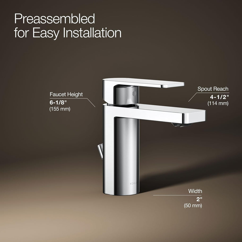 Kohler 23472-4K-CP Parallel Single-Handle 1.0 GPM Bathroom Sink Faucet, Polished Chrome