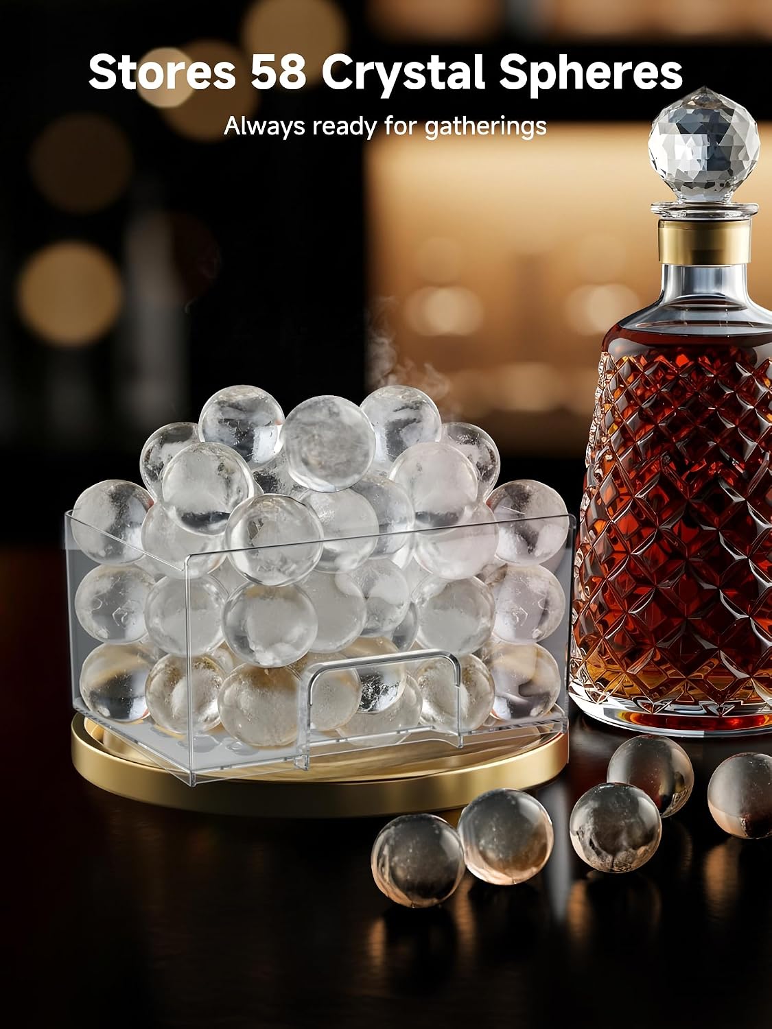 2' Clear Ice Ball Maker with ClearCore Technology, 150 pcs/Day, 4 pcs in 38 Mins, Sphere Ice Maker with Enhanced Insulation, Self-Cleaning, Automatic Water Supply for Whiskey & Bourbon