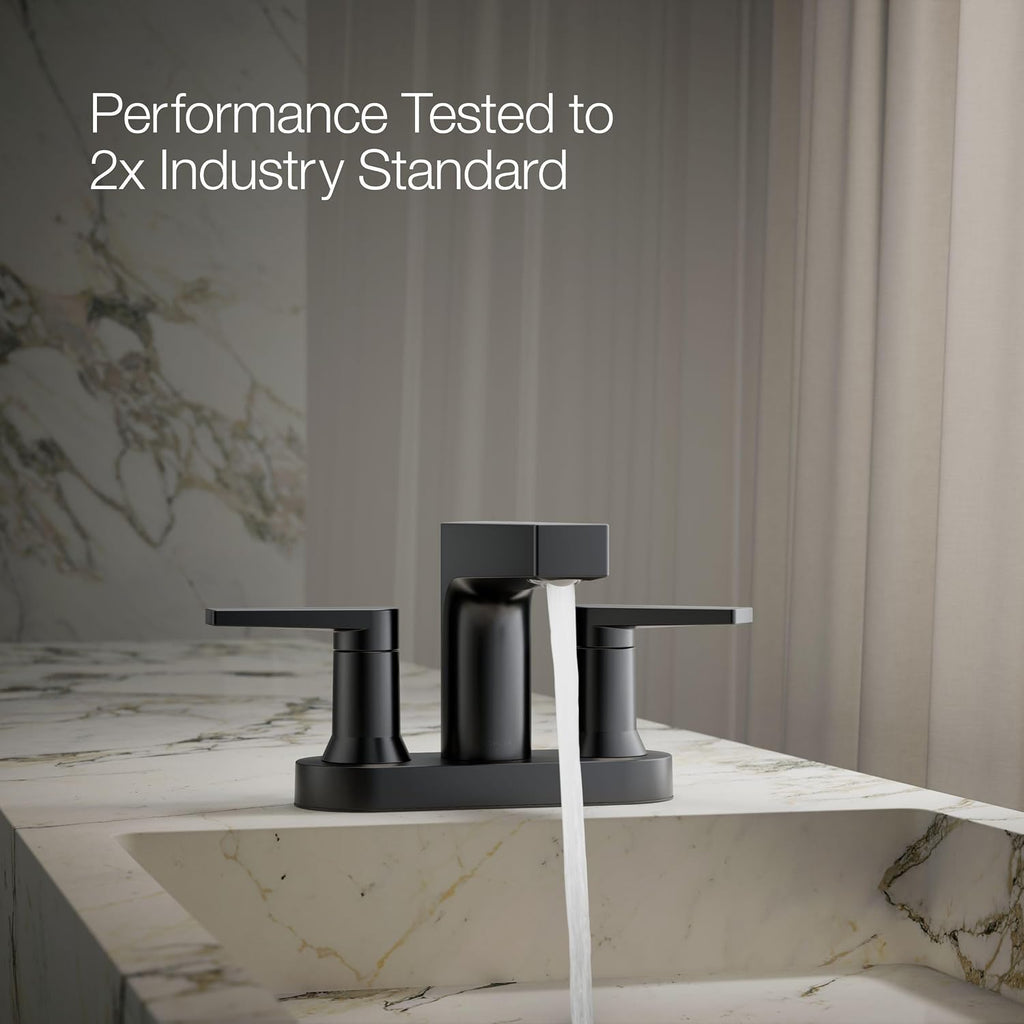 KOHLER K-97031-4-BL Taut Centerset Bathroom Sink Faucet, 1.2 GPM, Two-Handle Faucet, Minimalist Design, Corrosion Resistant, Matte Black