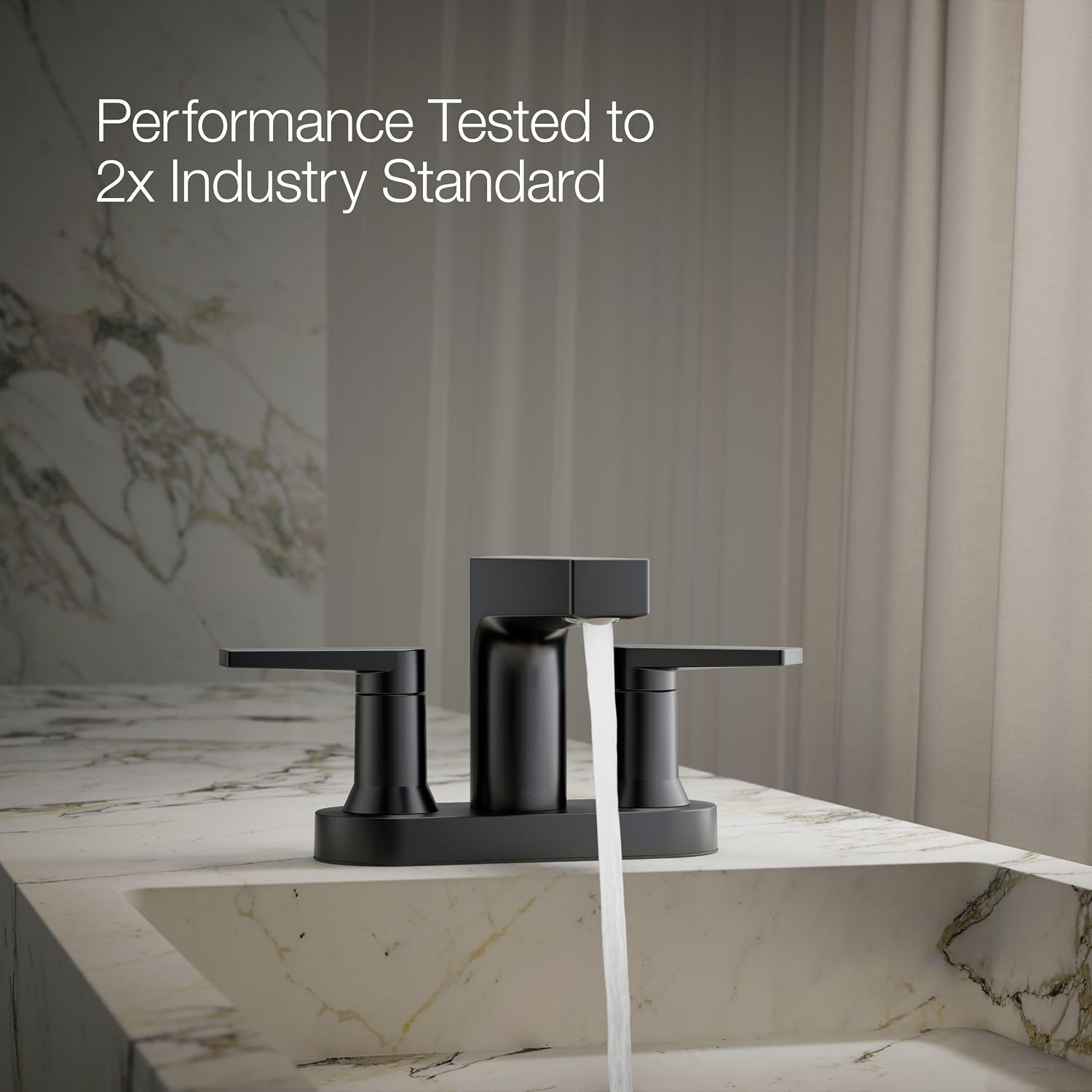 KOHLER K-97031-4-BL Taut Centerset Bathroom Sink Faucet, 1.2 GPM, Two-Handle Faucet, Minimalist Design, Corrosion Resistant, Matte Black