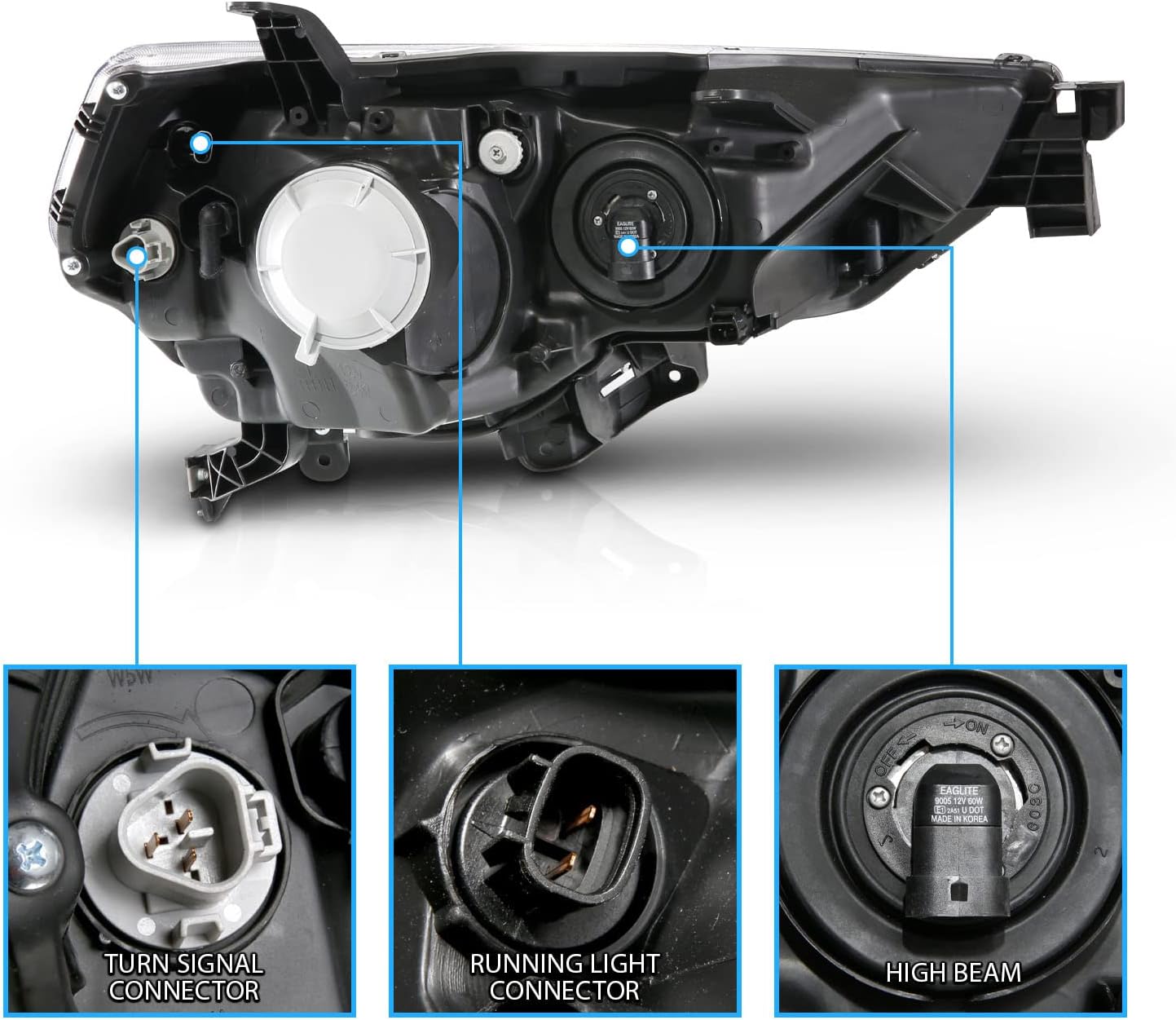 AmeriLite for 2014-2023 Toyota 4-Runner LED Tube Square Projector Black Replacement Headlights Set - Passenger and Driver Side