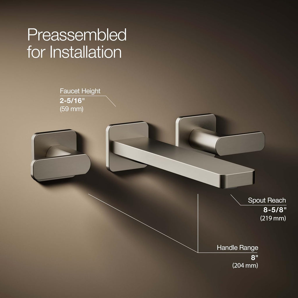 KOHLER T27120-4-BN Parallel® Wall-mount bathroom sink faucet trim, Vibrant Brushed Nickel