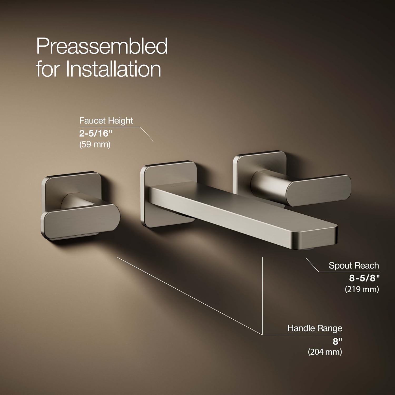 KOHLER T27120-4-BN Parallel® Wall-mount bathroom sink faucet trim, Vibrant Brushed Nickel