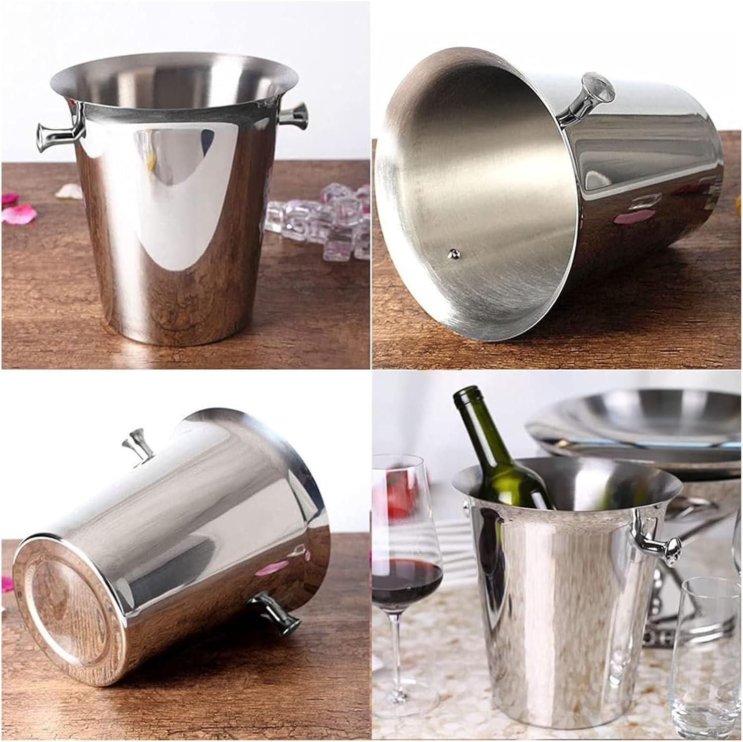 Ice Bucket with Stand Stainless Steel Standing Ice Cube Container, Wine Bucket on Stand Gold Ice Bucket for Party Wine Beer Club Bar