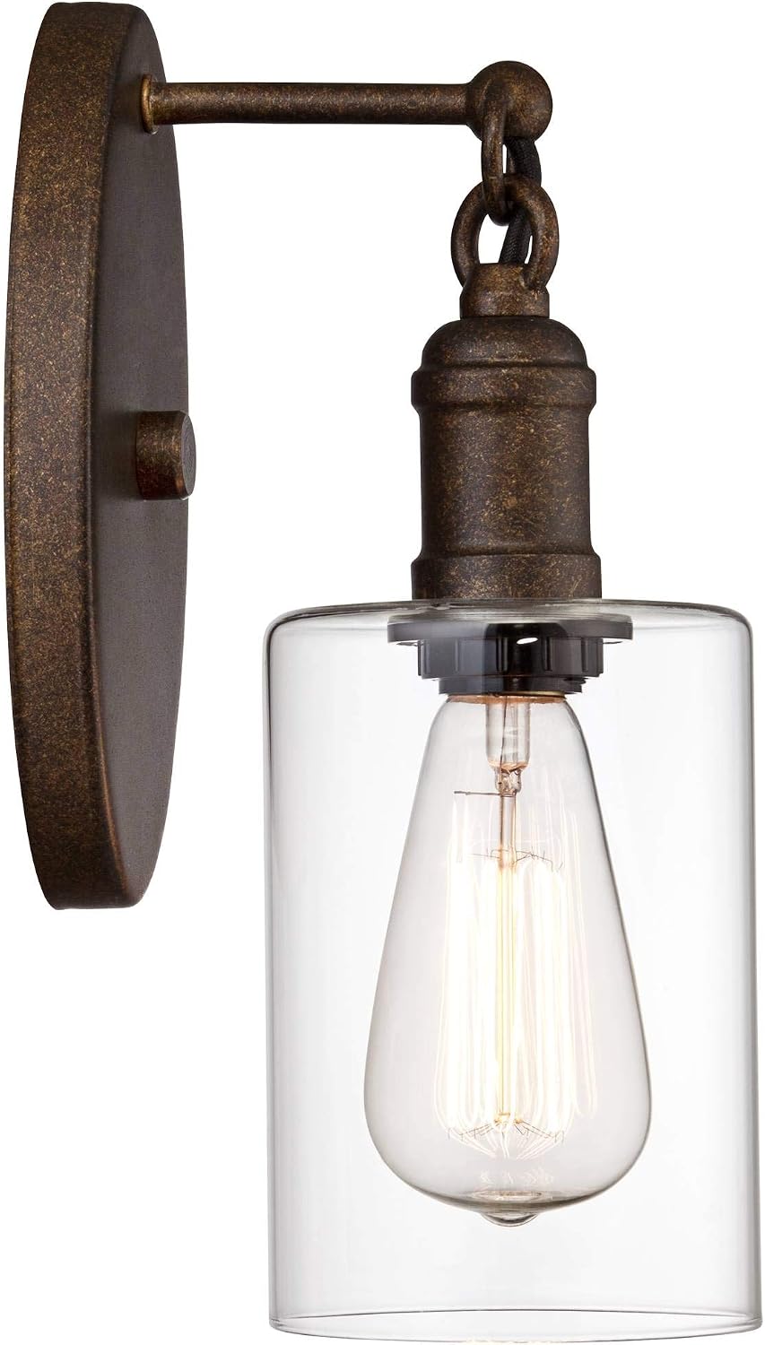 Franklin Iron Works Cloverly Rustic Farmhouse Industrial Wall Light Sconce LED Bronze Hardwired 11 3/4' High Fixture Clear Glass for Bedroom Bathroom Bedside Living Room Home Hallway Dining Kitchen