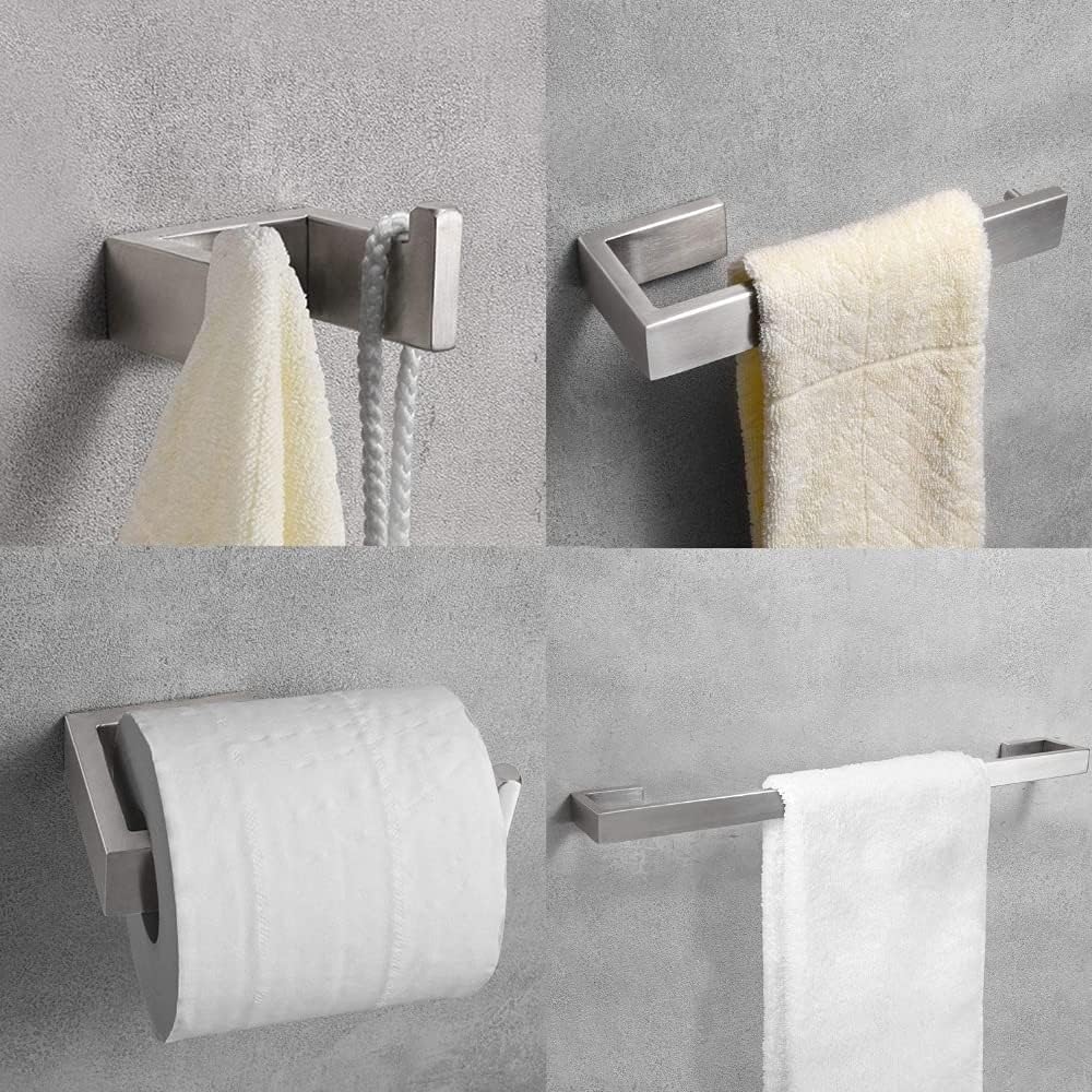 Brushed Nickel Bathroom Hardware Set Towel Bar Toilet Paper Holder Robe Hook Stainless Steel Wall Mounted