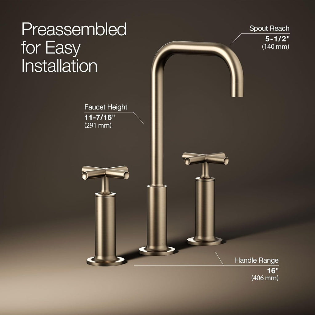 KOHLER K-14408-3-BN Purist® Widespread Bathroom Sink Faucet, 3-Hole, Widespread High Cross Handles and High Gooseneck Spout, 1.2 GPM, Vibrant Brushed Nickel
