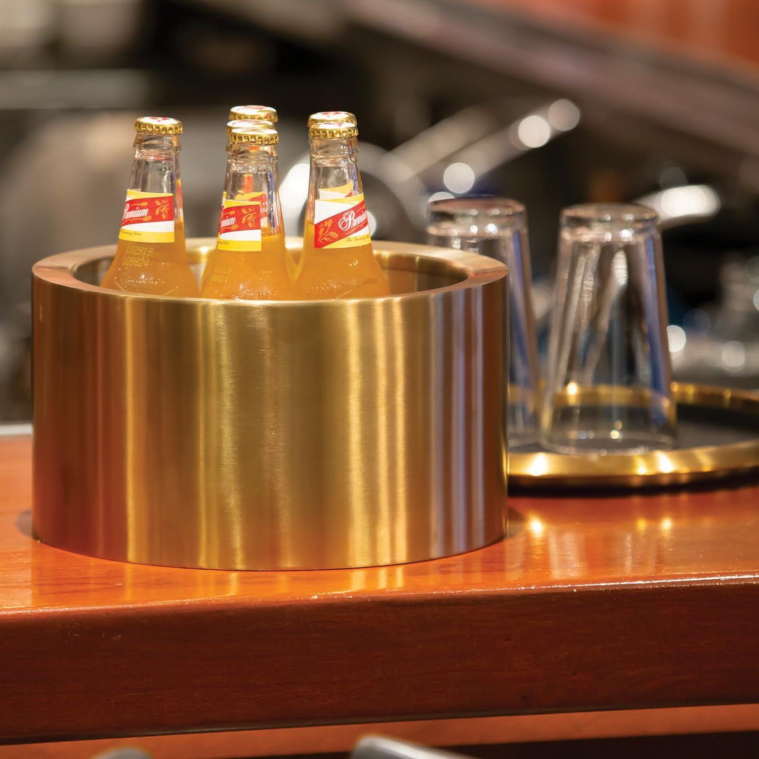 Service Ideas Double Wall Party Tub, 1.5 Gallon, Stainless Steel | PT2BSVG Beverage and Wine Chiller Ice Bucket in Vintage Gold