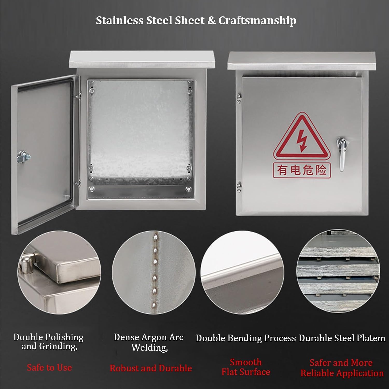Steel Electrical Enclosure Box, Weatherproof Enclosure with Triple Hinges & Lock, Power Distribution Box with Mounting Plate, Wall Mounted Electrical Junction Box(19.7x15.7x9.8 in)