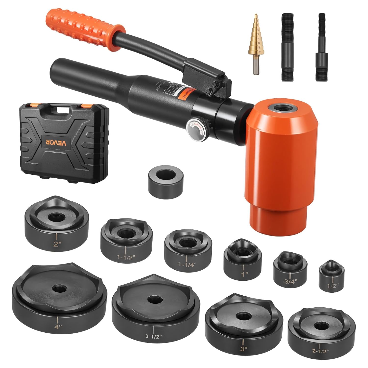 VEVOR Knockout Punch Set, 15 Ton Hydraulic Knockout Set, 1/2' to 4' KO Tool Kit Hole Making Tool, KO Tools Kit W/10 Dies for Metal Electrical Cabinets, Electrical Control Cabinets, Switch Cabinets