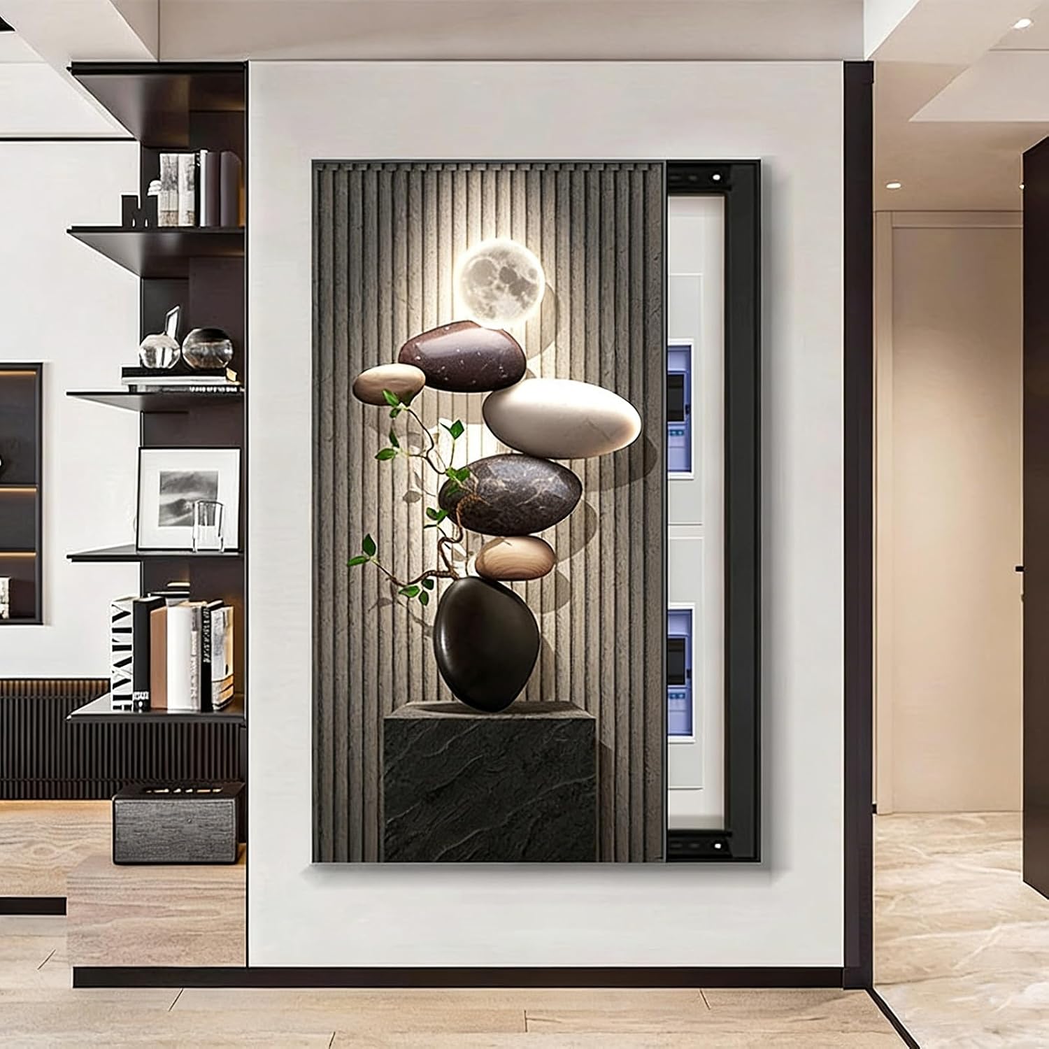 JHDXL Wall Mounted Electrical Panel Cover, Meter Box Decorative Painting, Aluminum Frame Indoor Outdoor for Living Room Office(Black2,45 * 90cm/17.7 * 35.4in)