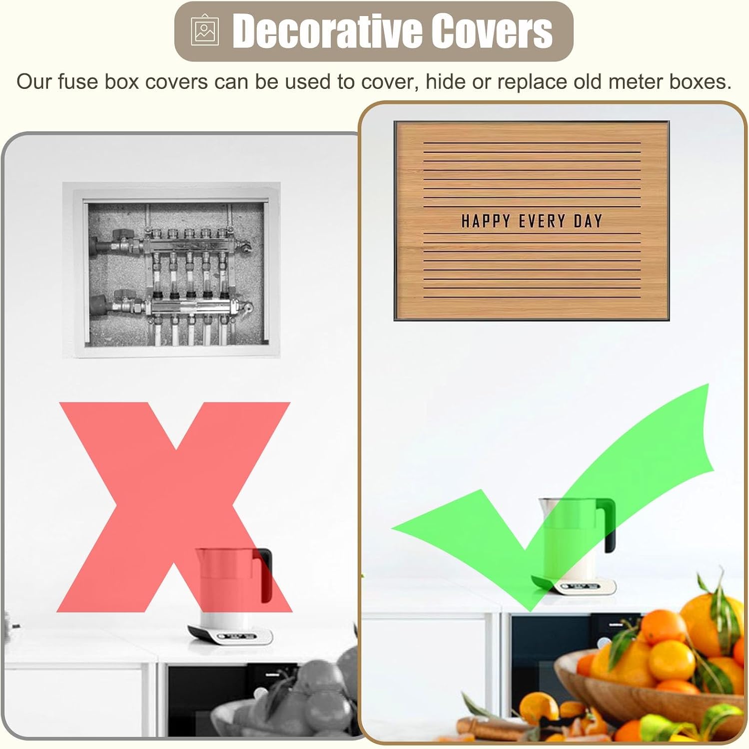 Wood Electrical Panel Cover with Plastic Frame, Decorative Wall Circuit Breaker Box Cover Hollow, Inside Horizontal Meter Box Cover Panel Living Room(Deep Coffee,80x60cm(31 1/2x23 5/8in))