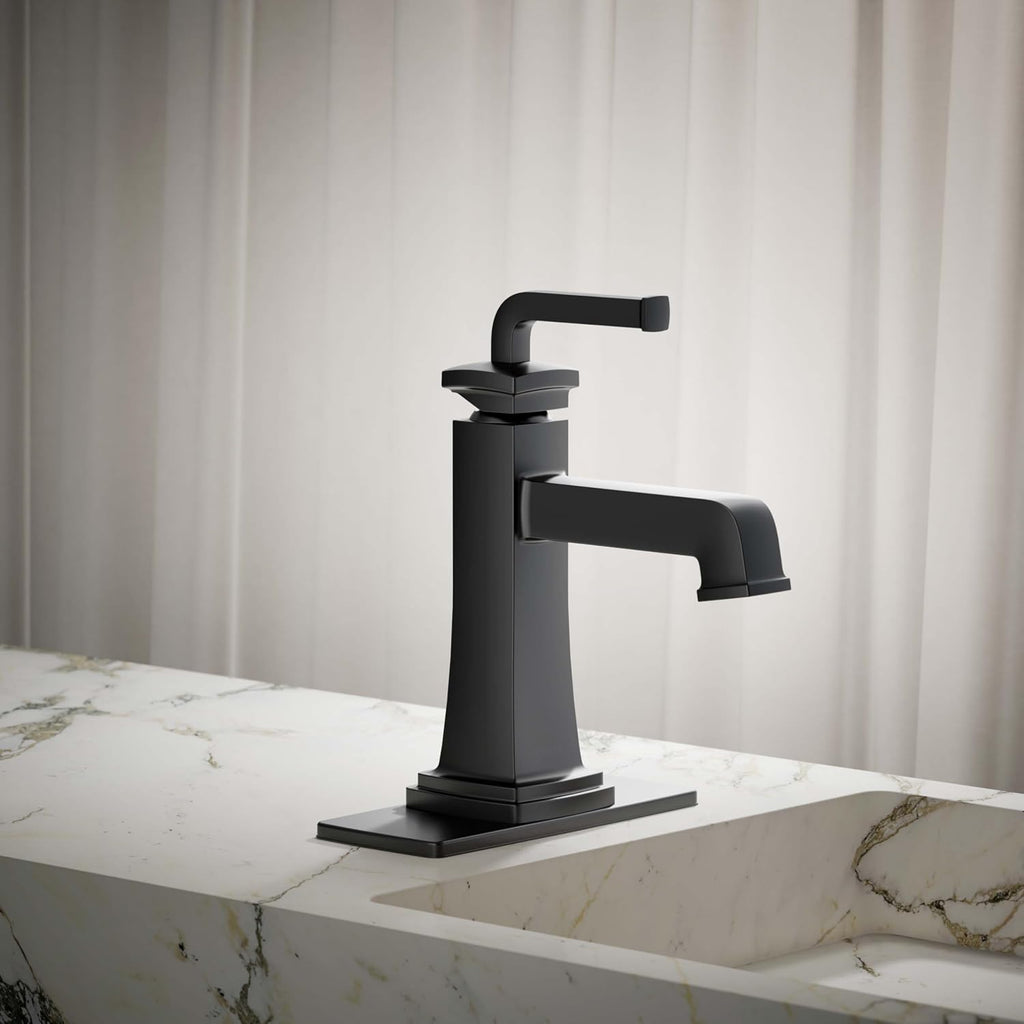 KOHLER K-27400-4K-BL Riff Single-Handle Bathroom Sink Faucet, Single-Hole Faucets with Clicker Drain, 1.0 GPM, Matte Black