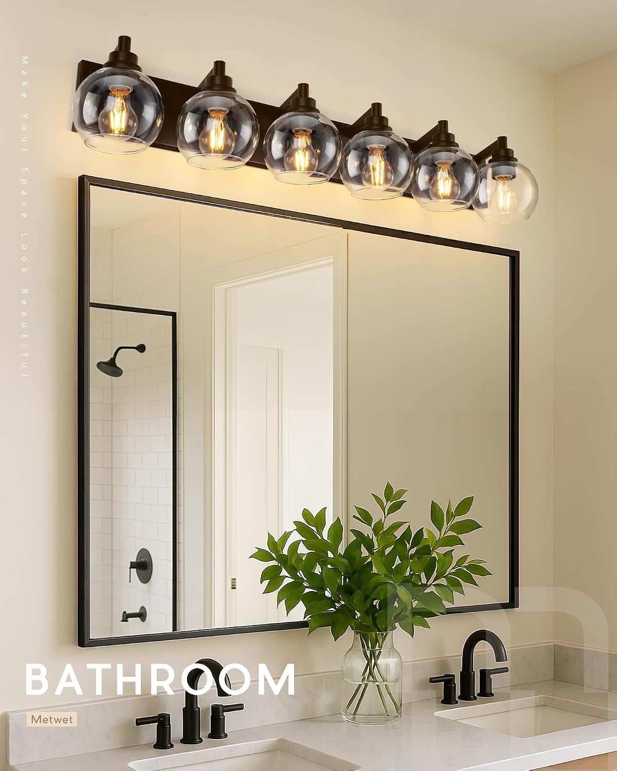 Oil Rubbed Bronze Bathroom Light Fixtures, 6-Light Bathroom Vanity Lights Over Mirror with Globe Clear Glass Shade, 38 Inch Modern Sconces Wall Lighting, VL195-ORB-6