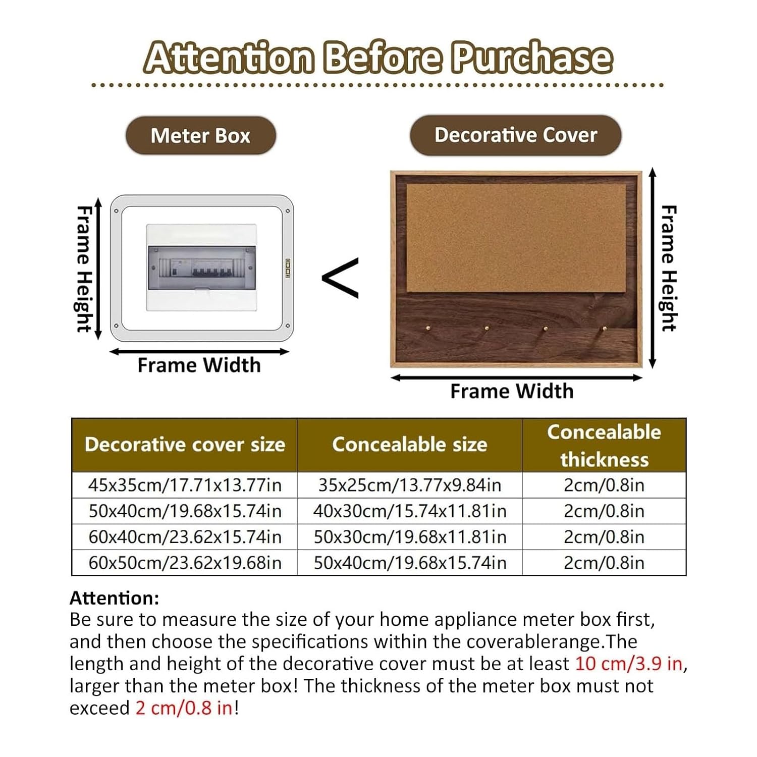 Wall Mounted Electric Meter Box Decorative, Wooden Breaker Box Decorative Cover with Hooks, Hide Fuse Boxes Panel Cover Cabinet, for Farmhouse, Kitchen, Hotel(45x35cm/17.7x13.7in)