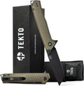 TEKTO F1 Alpha Folding Pocket Knife - Modified Straight Back Blade, Titanium Coated D2 Steel, Tactical Knife, EDC Folding Pocket Knives for Camping, Hunting & Backpacking - G10 OD Green, Black Accents