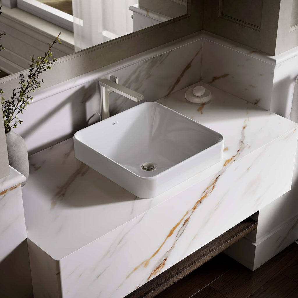 KOHLER 2661-0 Vox Square Vessel Bathroom Sink, Vitreous China, 16-1/4' W X 16-1/4' L, White
