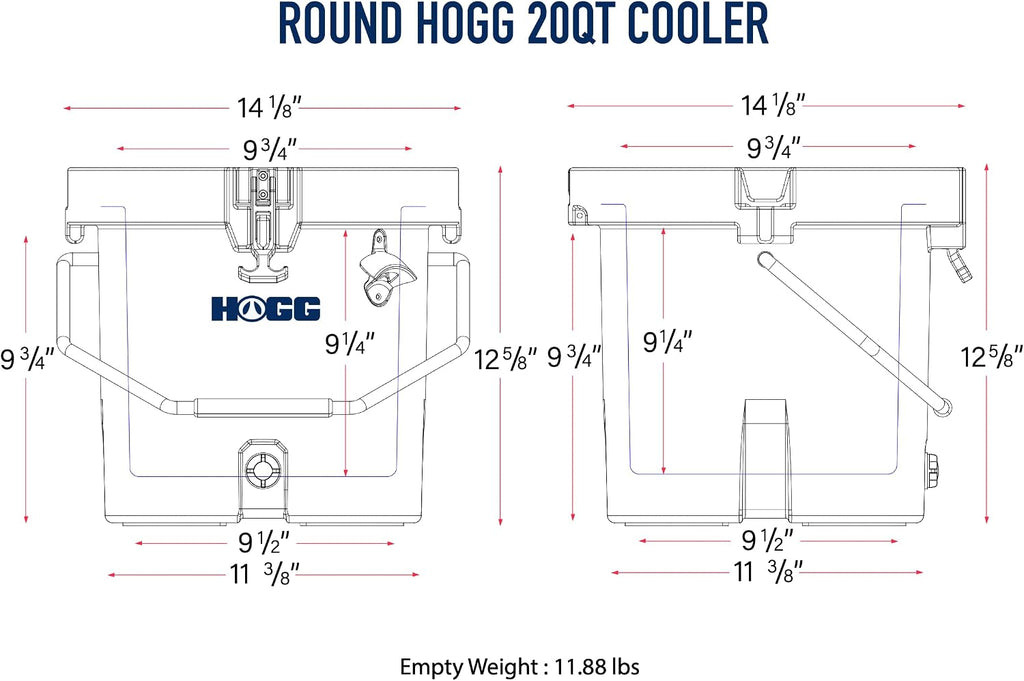 HOGG 20 Quart Round Insulated Portable Cooler Bucket, 24 Can Capacity, Easy Carry Handle