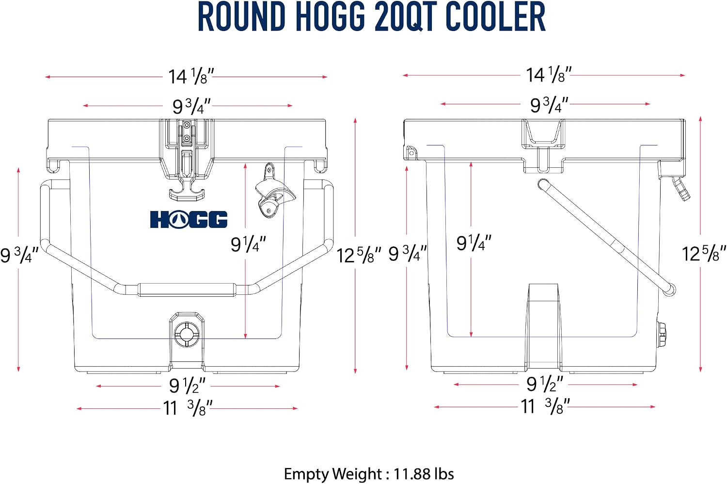HOGG 20 Quart Round Insulated Portable Cooler Bucket, 24 Can Capacity, Easy Carry Handle