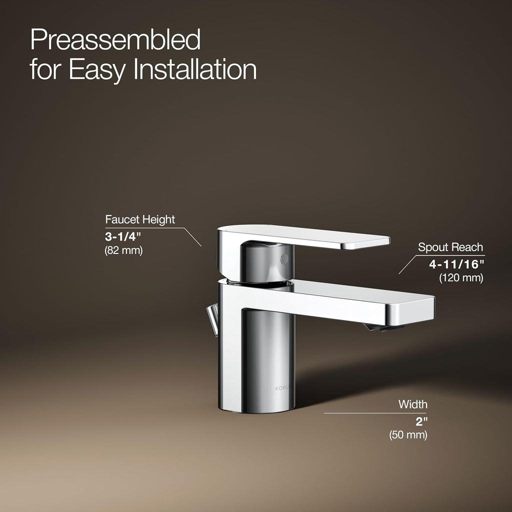 Kohler 24804-4-CP Parallel® Low Single-Handle Bathroom Sink Faucet, 1.2 gpm, Polished Chrome