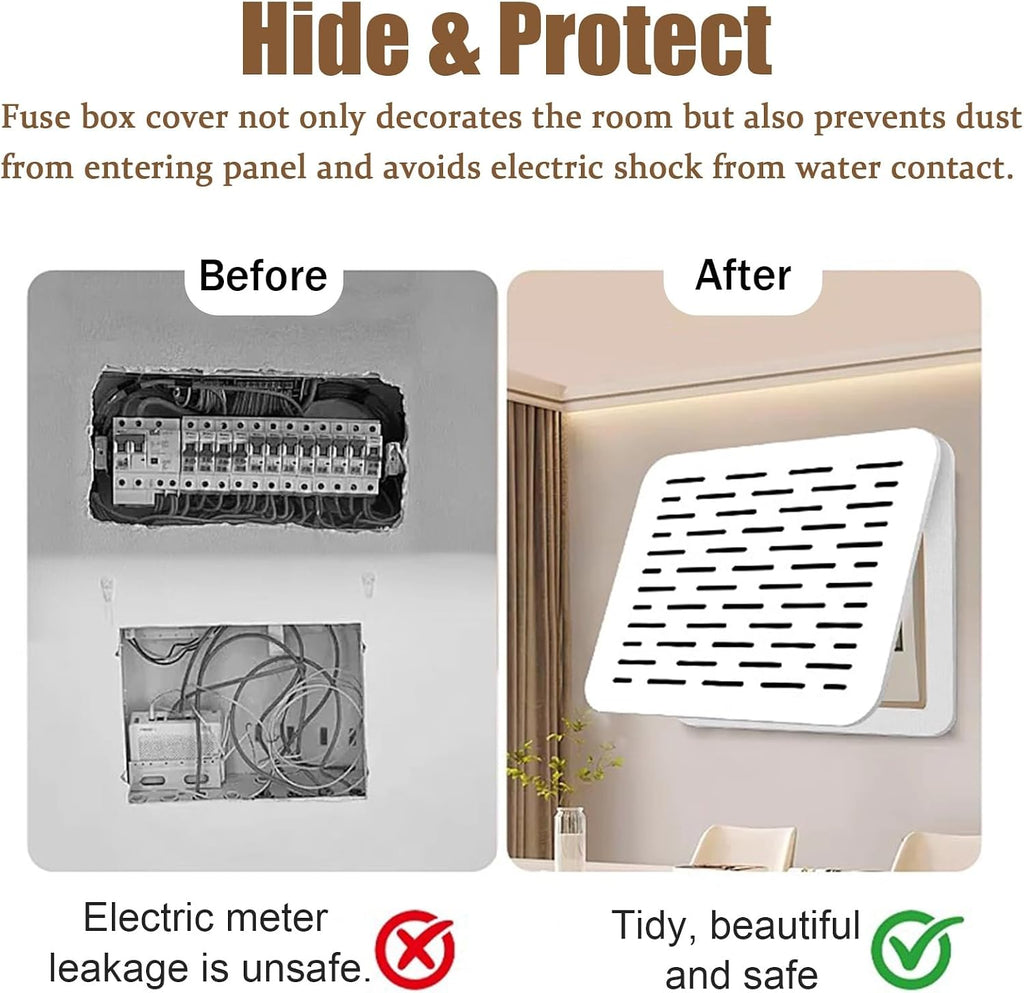Electrical Panel Cover White Distribution Box Panel Cover, Hollow Design Electric Meter Boxes Protective Lid, Power Distribution Box Cabinet for Office Cafe(Style A,60x40cm (23 5/8'x15 3/4'))