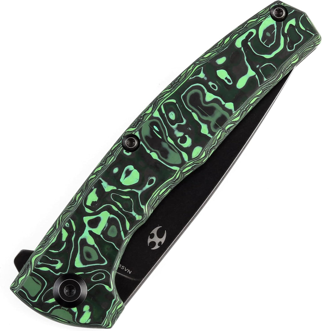 KANSEPT AGI Pocket Folding Knives EDC Camping Folding Knife 2.94''CPM S35VN Material Pocket Knife with Green Carbon Fiber + Black Stonewashed Titanium Handle Everyday Carry K2037A4