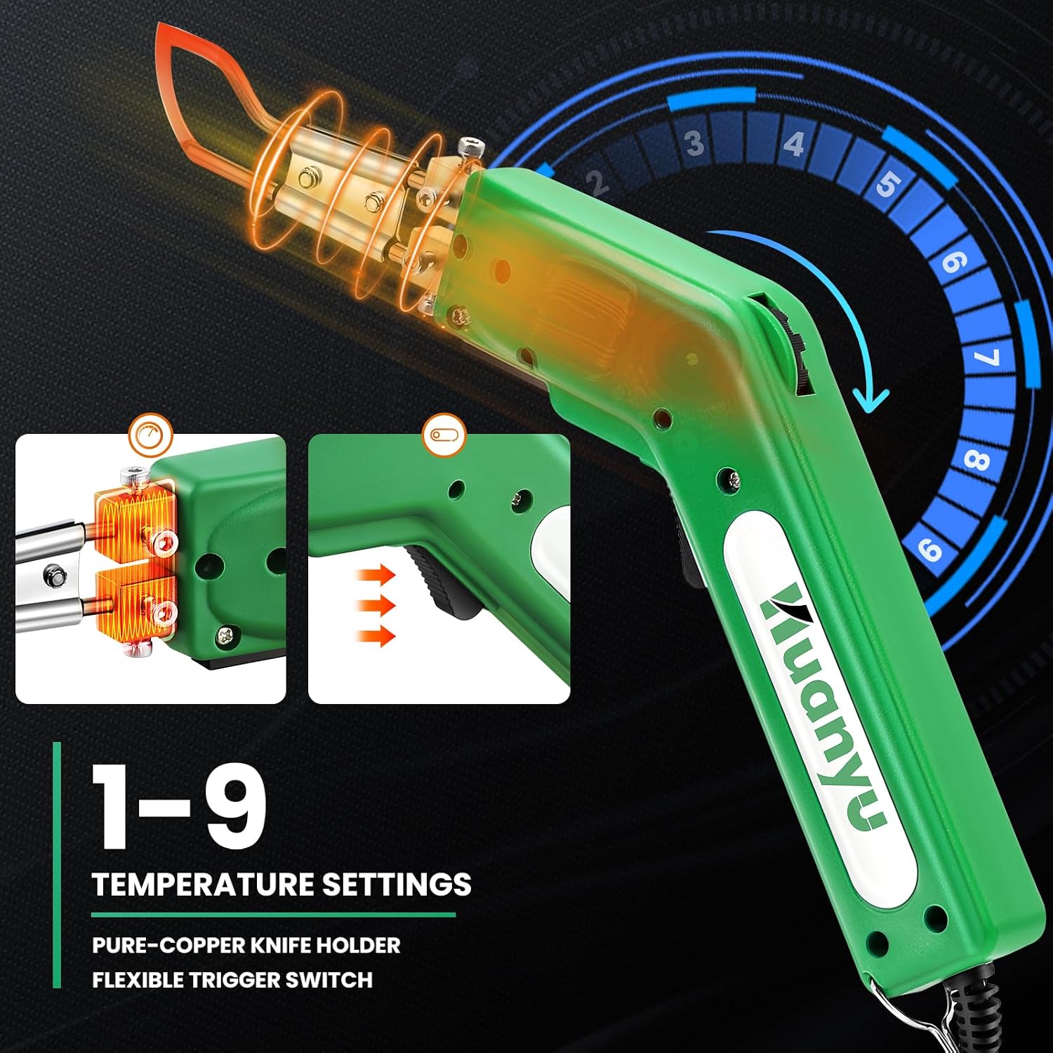 Huanyu Electric Hot Knife Rope Cutter Fabric Cutting Tool Kit 4 Blades Pro Fabric Cutting 600° C Heat Cutter 100W Heat Sealer for Sponge Cloth Board Webbing Continuous Working