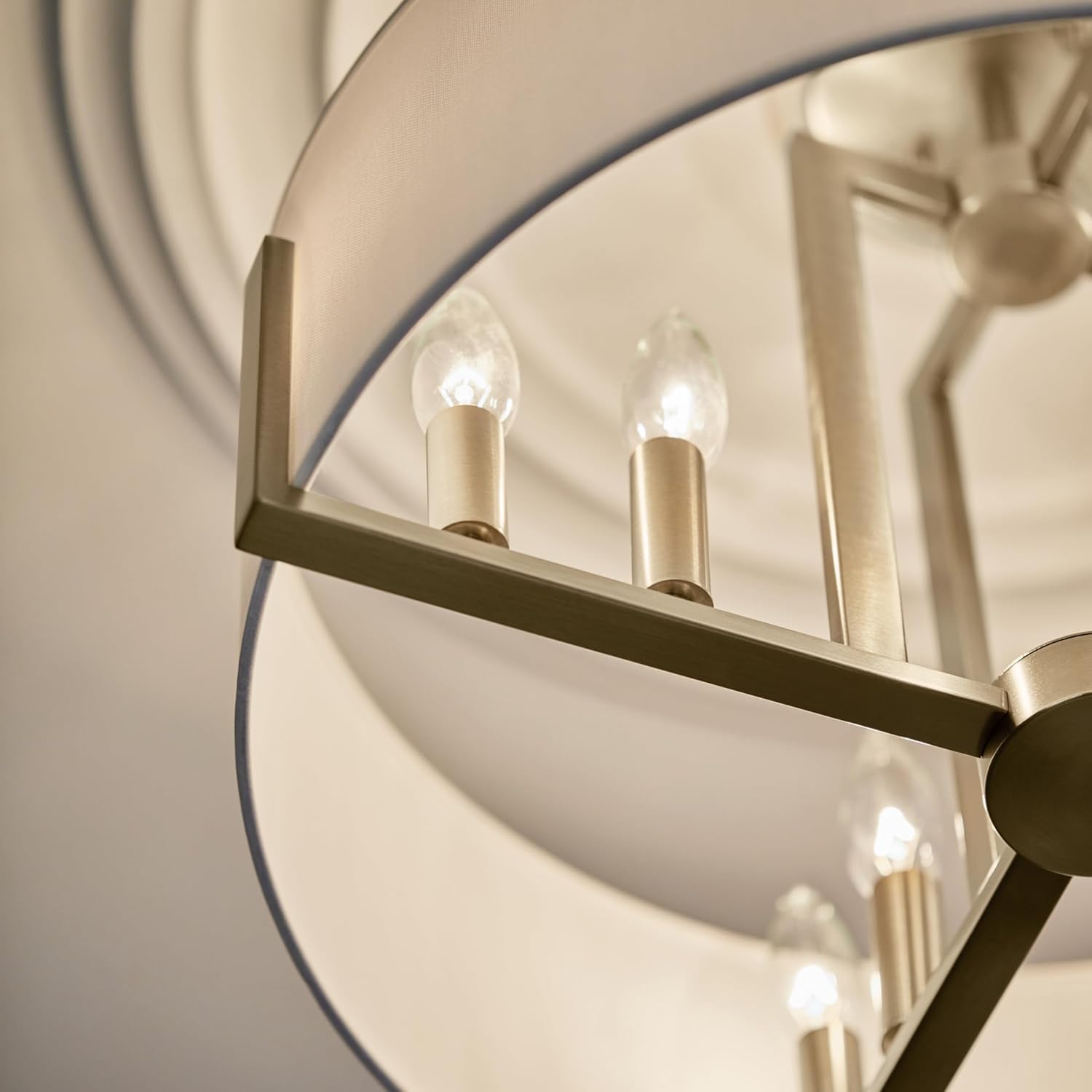 Kichler Malen 4-Light Semi Flush Mount Ceiling Light Fixture, Modern Convertible Semi-Flush or Pendant Light with Fabric Shade in Champagne Bronze, Bedroom or Hallway, (15' Dia x 14.25' H), 52591CPZ