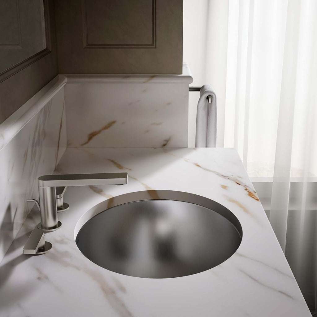 KOHLER K-2608-SU-NA Bachata Drop-In/Undermount Bathroom Sink with Luster Finish, Without Overflow, Stainless Steel