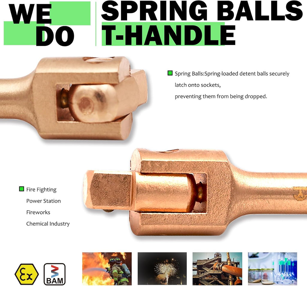 WEDO Non-sparking Flexible Handle,1/2' Square Drive,Length 250mm,Hinge handle,Driver head conversion is convenient for multi-angle use,Beryllium Copper,Non-magnetic,DIN Standard,BAM & FM Certificate