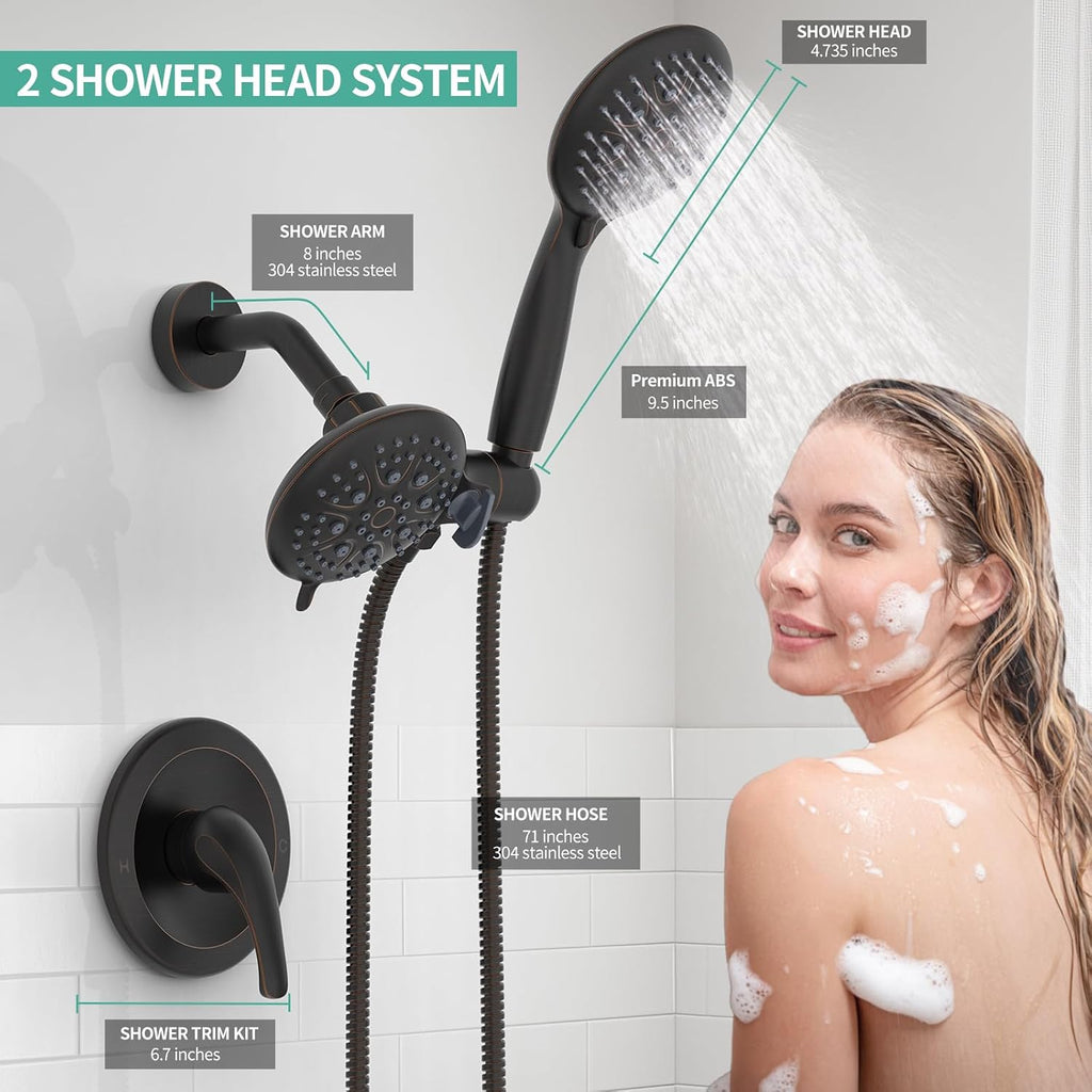 SR SUN RISE High Pressure 3-Way Rainfall Shower Faucet, 3 in 1 Shower Head and Handheld Shower Combo Set with 71' Hose, Easy to Clean Bathtub or Pets, Valve and Shower Trim Kit, Oil Rubbed Bronze